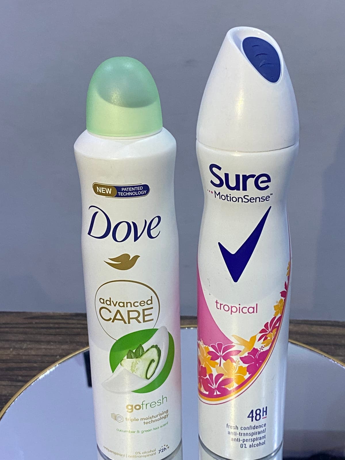Dove Go Fresh Cucumber & Green Tea and Sure MotionSense Tropical